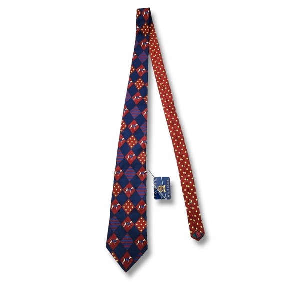 TOMMY‎ HILFIGER x VINTAGE Silk Tie Preppy 100% Silk New Old Stock NWT dog print - Picture 4 of 9